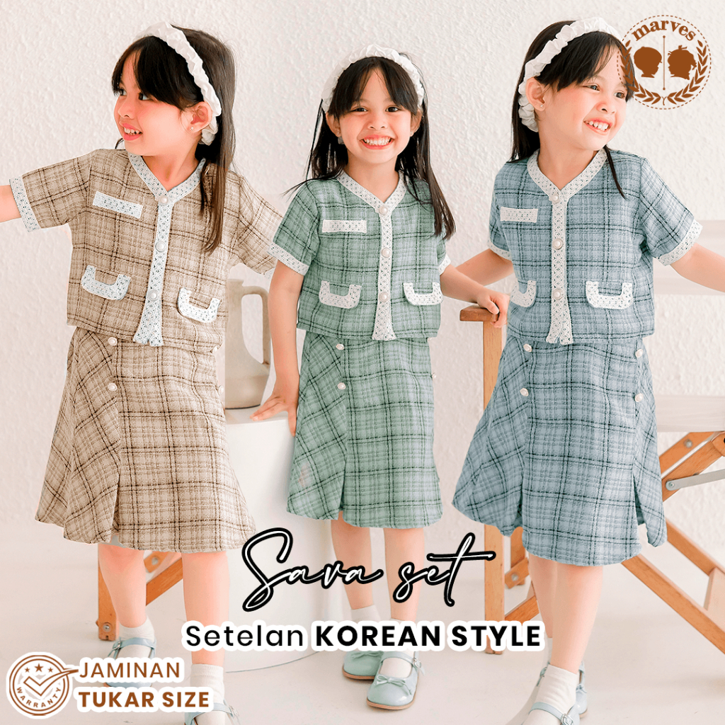 Setelan Dress One Set Baju Anak Perempuan Korean Style Bahan Tweed Wool Lengan Pendek Usia 2 Hingga 