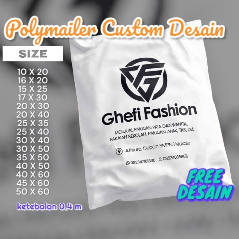 

CUSTOM DESAIN !!! SABLON POLYMAILER CUSTOM DESAIN , ANEKA UKURAN, ANEKA WARNA BEBAS REQUEST DESAIN LOGO/BRAND, KATA KATA, COCOK UNTUK PACKING ANEKA BARANG UNTUK DIKIRIM SUDAH ADA LEM TINGGAL TEMPEL