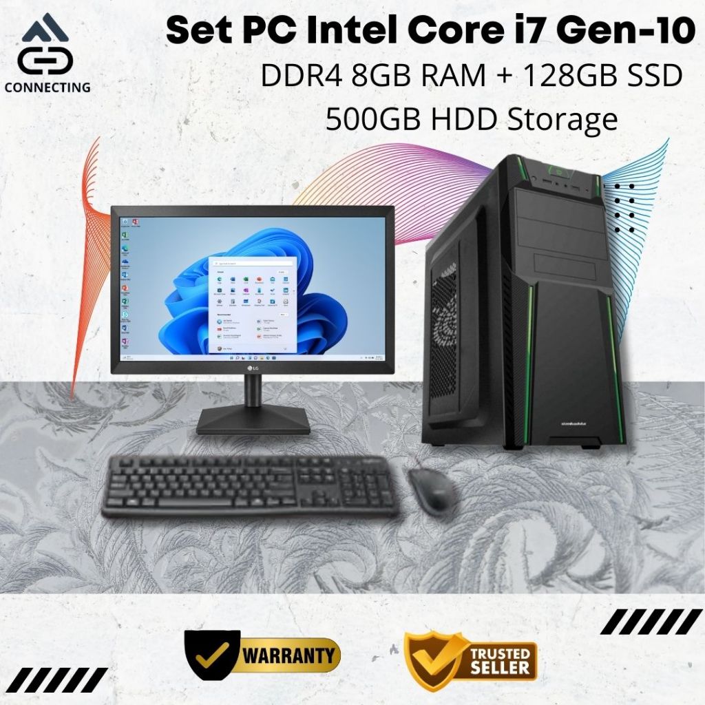 Set PC Komputer Intel Core i7-10700 Gen-10 RAM 8GB SSD Rakitan Office