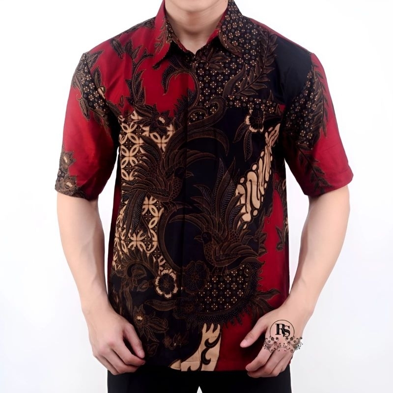 Zahira Batik HRB026 Kenongo Hem Kemeja Batik Pria Lengan Pendek  Katun Primis Halus M L XL