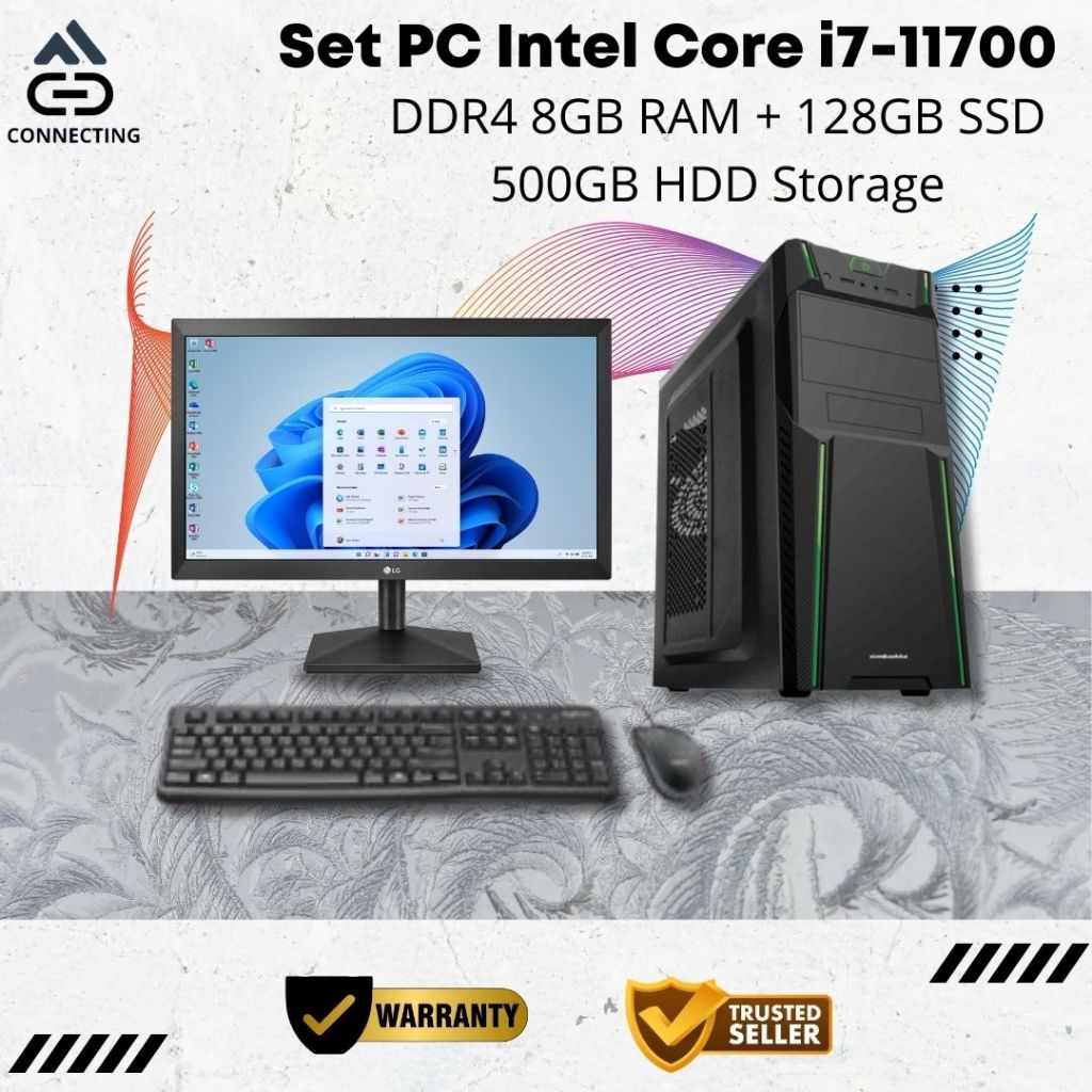 Set PC Komputer Intel Core i7-11700 Gen-11 RAM 8GB SSD Rakitan Office