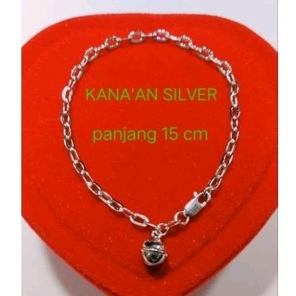 Gelang anak ukuran 15cm rantai nori + bunyi 1 nyaring perak asli 925/silver lapisan emas putih murni