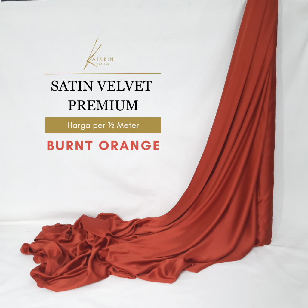 (½ Meter) Kain Satin Velvet Premium Grade A Sateen Kilap Doff  - Terracota Burnt Orange Merah Bata T