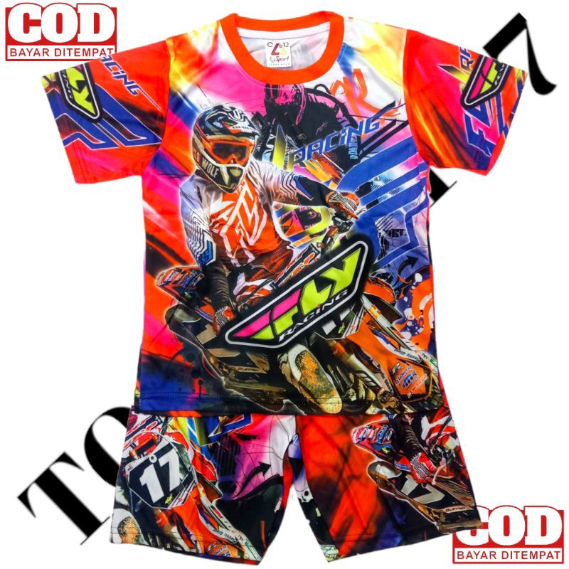 SETELAN BAJU SEPEDA ANAK ANAK GAMBAR MOTOR CROSS TRAIL NEW TERLARIS / BAJU SETELAN SEPEDA ANAK ANAK 