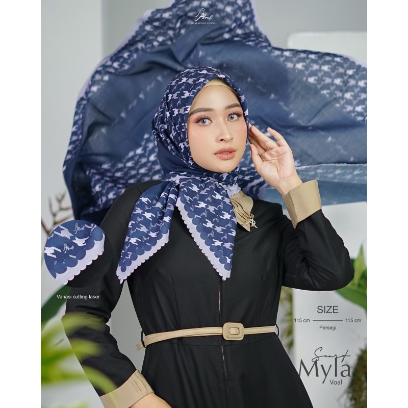 myla scarf Arrafi//hijab segi empat motif premium//krudung segi empat motif terbaru//jilbab segi emp