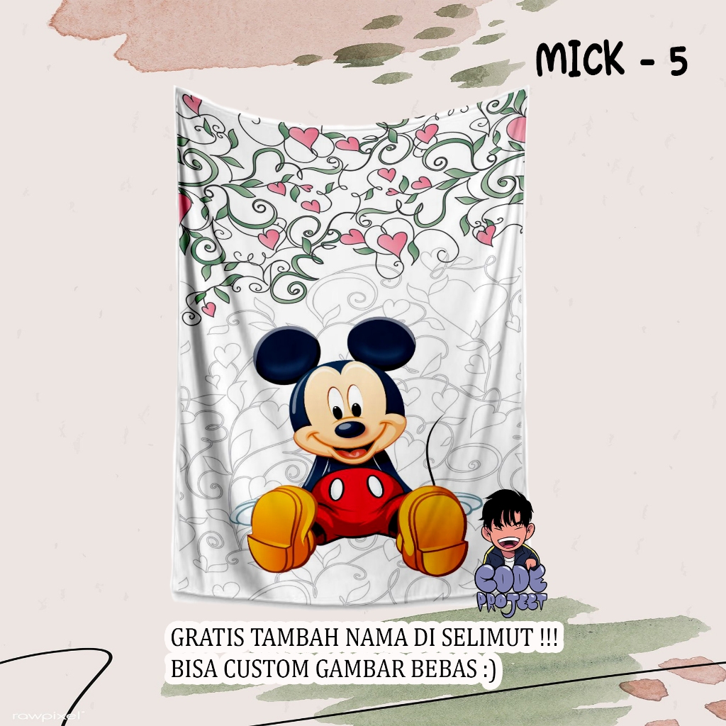 MICKEY MOUSE - selimut anak karakter mickey mouse - selimut lucu bisa di kasih nama - custom selimut