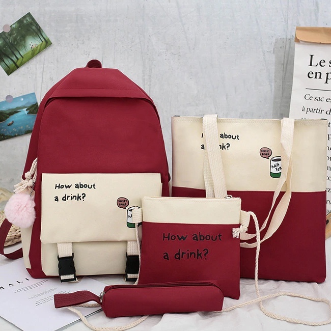 TAS RANSEL WANITA - TAS RANSEL KOREAN STYLE TERBARU 4IN1 TAS SEKOLAH