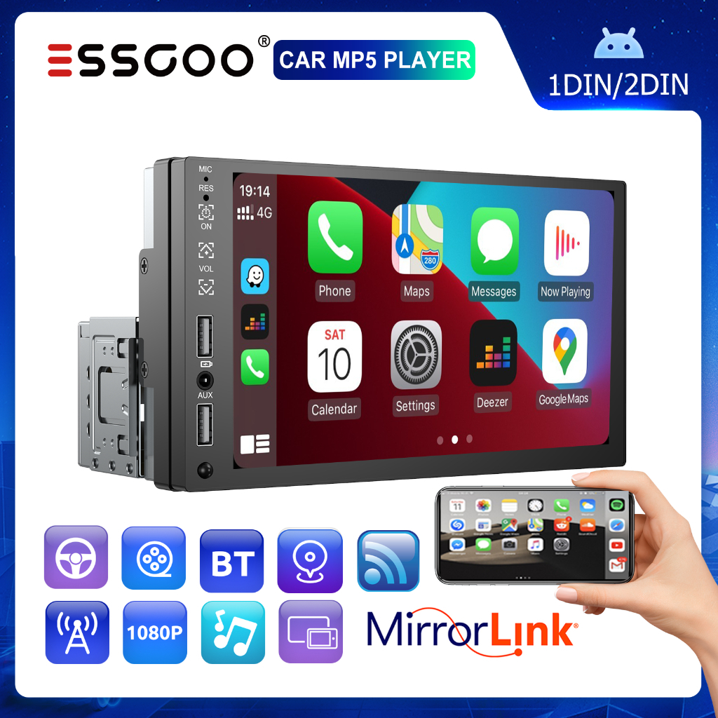 ESSGOO Head Unit 7 inci AS7001C Universal 1DIN  IPS 1080P HD Screen MP5 Multimedia Player Car Play A