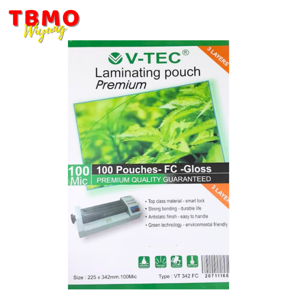 

TBMO Plastik Laminating V-TEC / Laminating Pouch Film F4 100mic 100 Lembar
