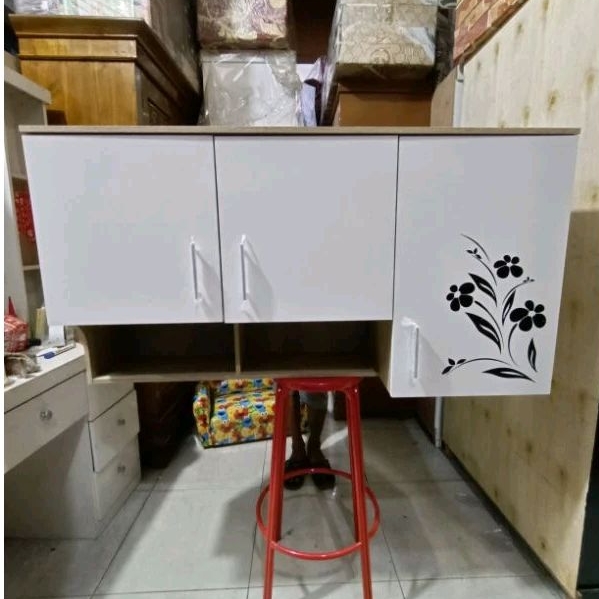 Kichenset lemari dapur nempel dinding tembok minimalis kembang rak bumbu pintu 3 rak bumbu + breket 