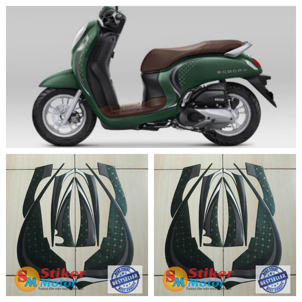 sticker striping motor honda scoopy stylish 2023 hijau