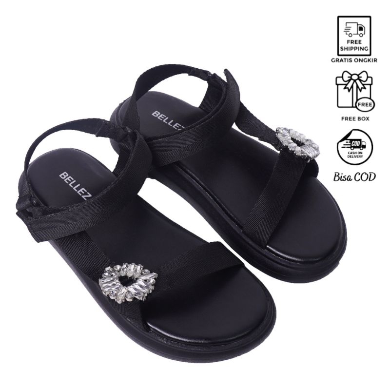 SANDAL BELLEZA VIVI Sendal Wanita Gunung Gesper Kristal Beleza Outdoor Kasual Tidak Anti Slip On Rin