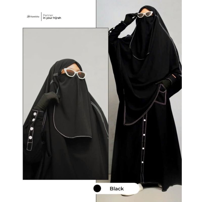 Setelan SET Gamis AMIRA DRESS Line + FRENCH KHIMAR Fk Cadar Instan Baju Wanita Muslimah Benang Timbu