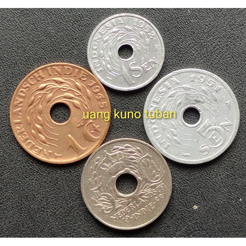 uang kuno KOIN PECAHAN CENT BOLONG NEDERLANDSCH INDIE