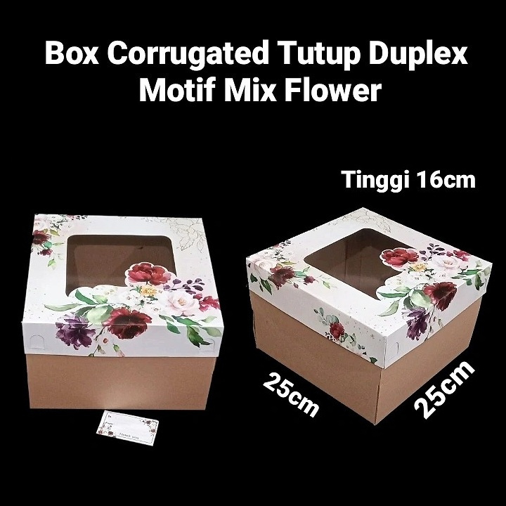 

(5 pcs) kardus brownies dus cake hampers box corrugated motif bunga 25x25x16 cm