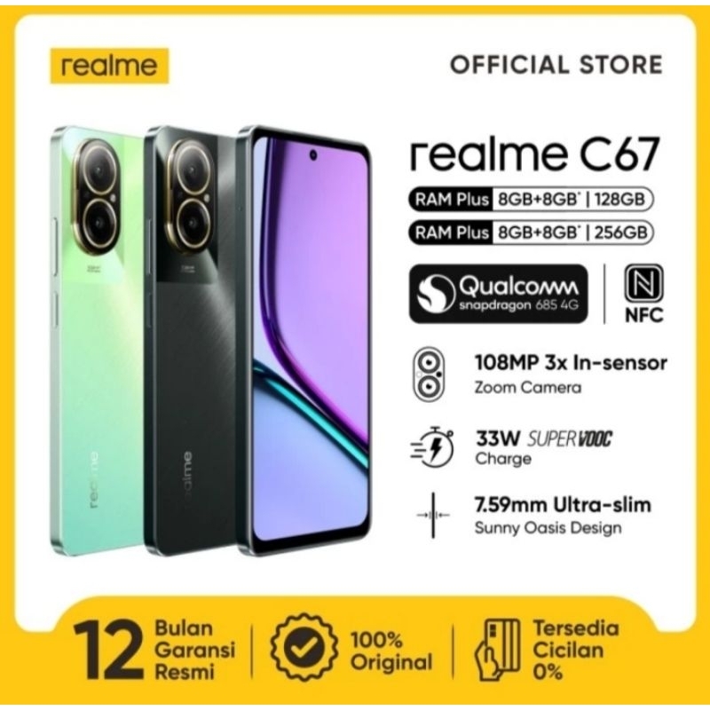 Hp Realme C67 Ram 8Gb+(8Gb) Internal 256Gb Camera 108Mp Chipset Snapdragon 685 Garansi Resmi