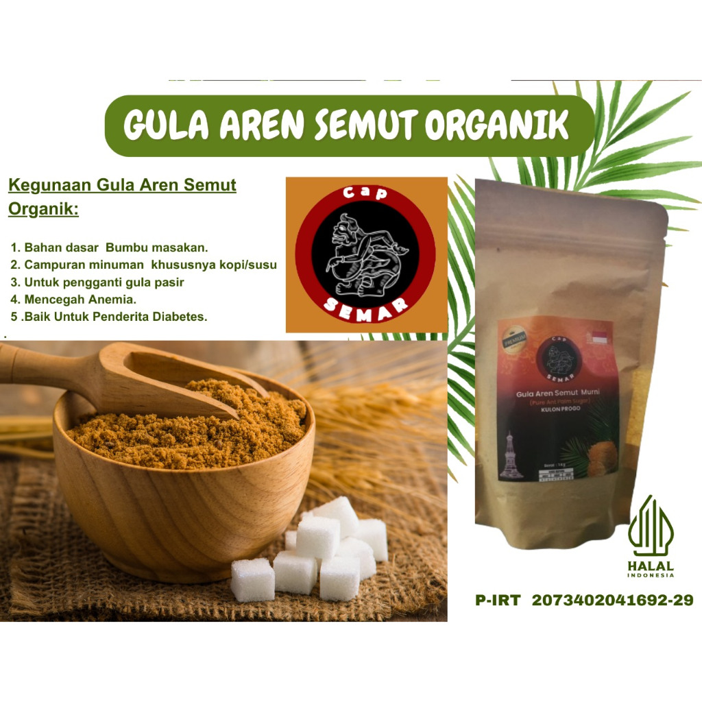

Gula Aren Semut gula aren bubuk Organik Tanpa Campuran Bersertipikat (PIRT) Cap Semar 1kg