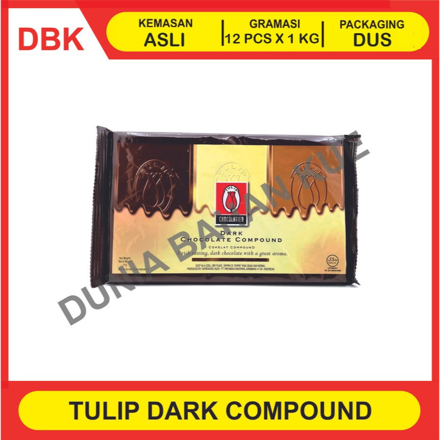 

TULIP DARK CHOCOLATE COMPOUND 1 KG - 1 DUS 12 PCS / COKELAT COKLAT COMPOUND