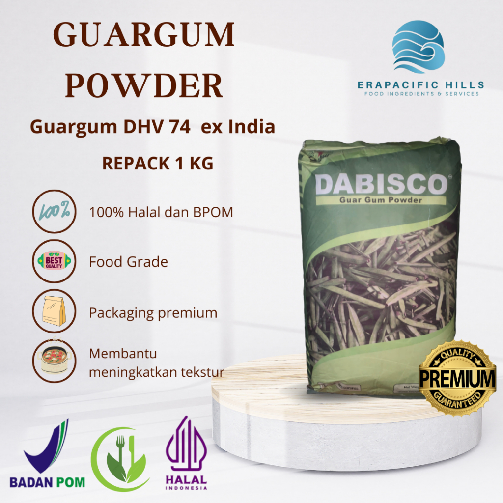 

Guar Gum Powder DHV 74 / Repack 1 KG / Barrel O Slime/ Pengental makanan/ Food Grade
