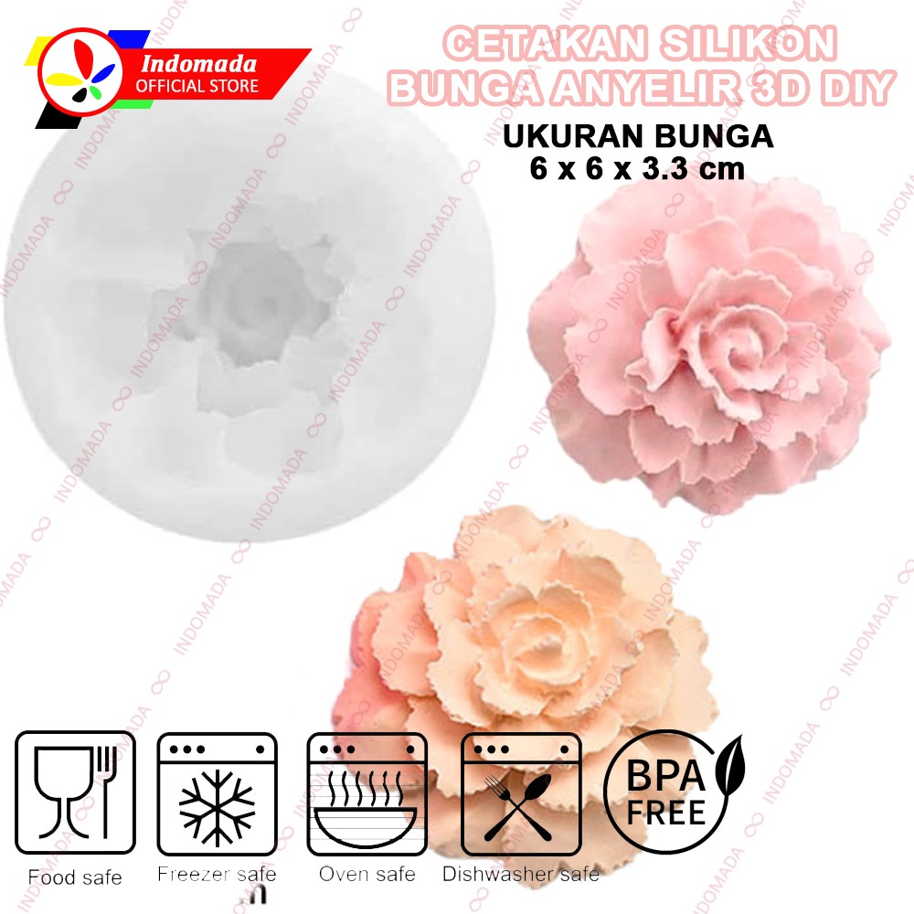 Indomada Cetakan Fondant Silikon Bunga Anyelir Besar 6 cm Big Carnation Flower 3D DIY Silicone Mold 