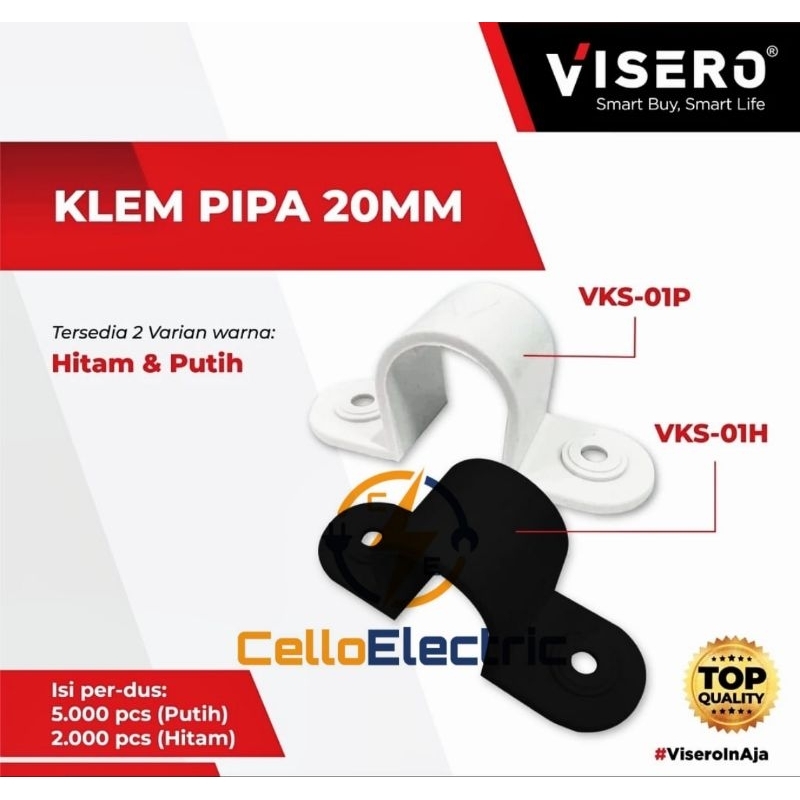 Klem Pipa Listrik 20 mm Visero - Klem Pipa 20mm Putih - Klem 20 MM Visero