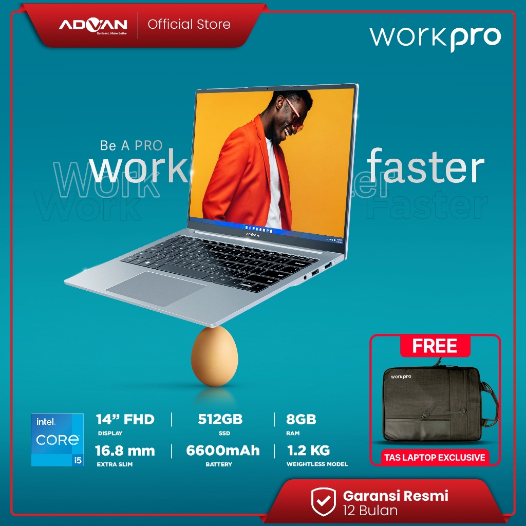 ADVAN Notebook Laptop Workpro Intel I5 14'' FHD IPS 8GB 512GB Win 11