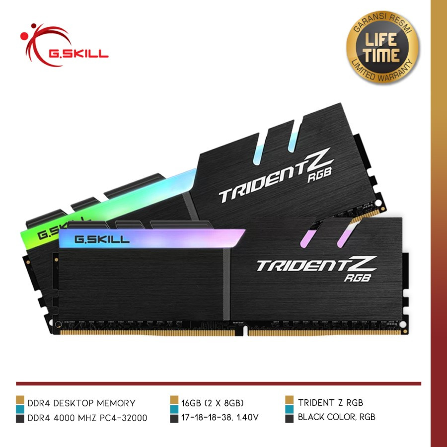 G.SKILL F4-4000C17D-16GTZRB | Memory Trident Z RGB 16GB 2x8GB 4000MHz