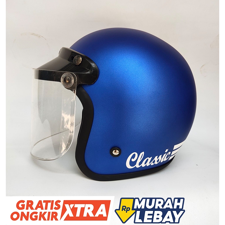 Helm Bogo Classic Biru Doff Polos SNI Pria/Wanita Helm Termurah