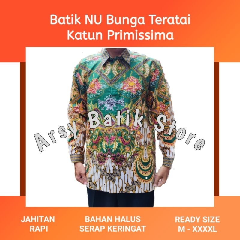 Kemeja Batik Nu Pria Dewasa | Batik Nu 2024 | Baju Batik Nu Motif Bunga Teratai bahan Katun Primis |