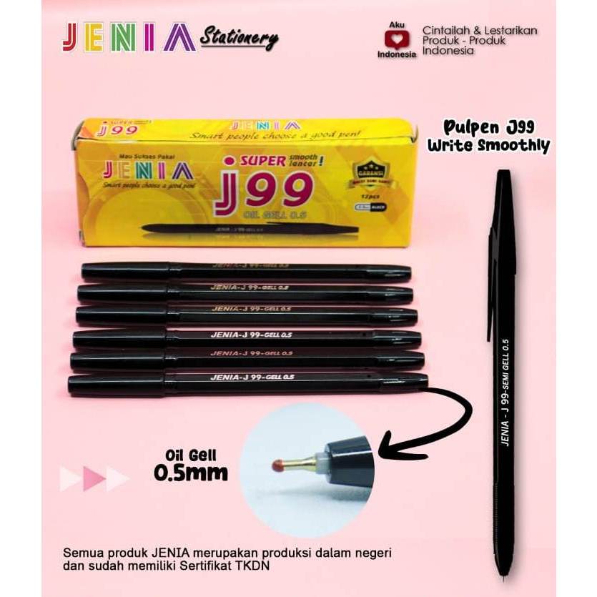 

(1 PACK)Pulpen Jenia J99(12+1)/Pulpen Semi Gel Hitam