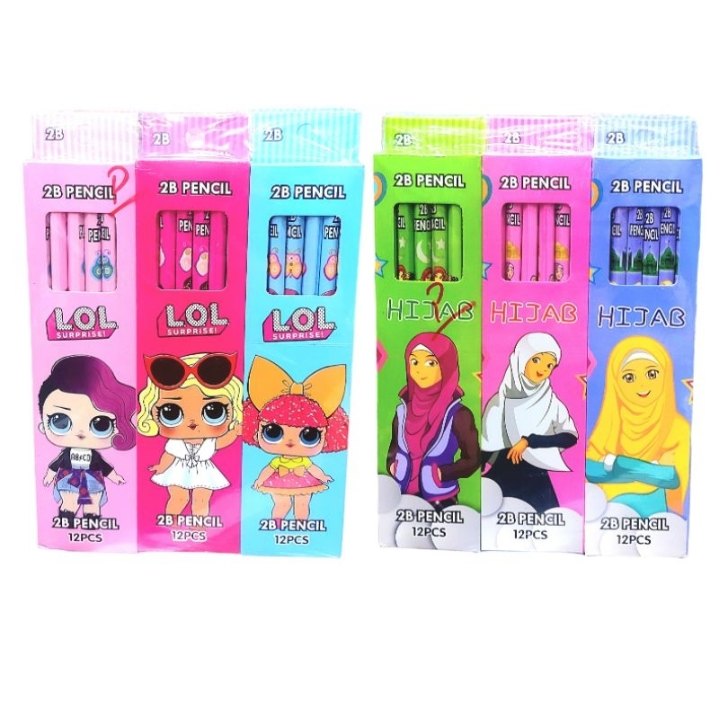 

Pensil Kayu 2B Cewe Hijab LOL 1 pack Isi 12 Pcs Pensil serut murah
