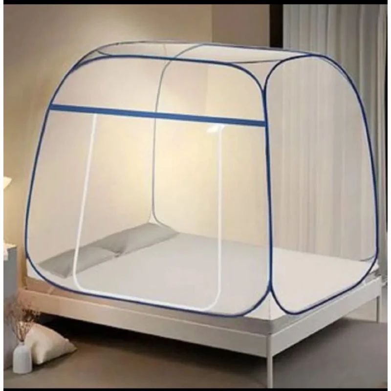 Kelambu Lipat lis biru resleting kotak uk 160x200