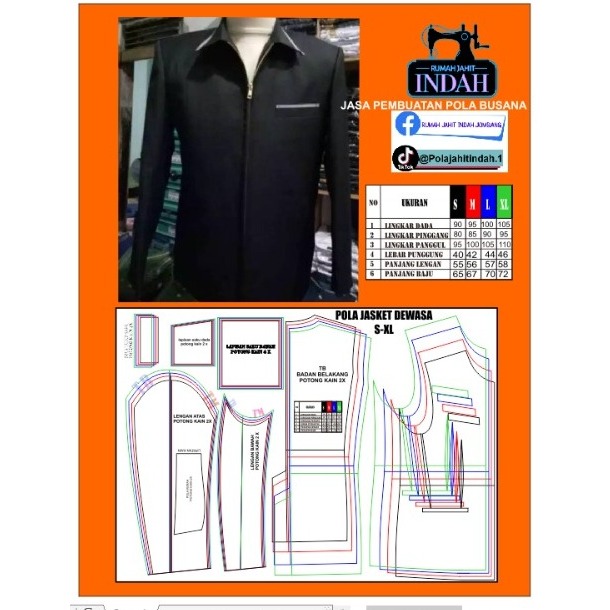 Pola Jahit JASKET JAS JAKET dewasa