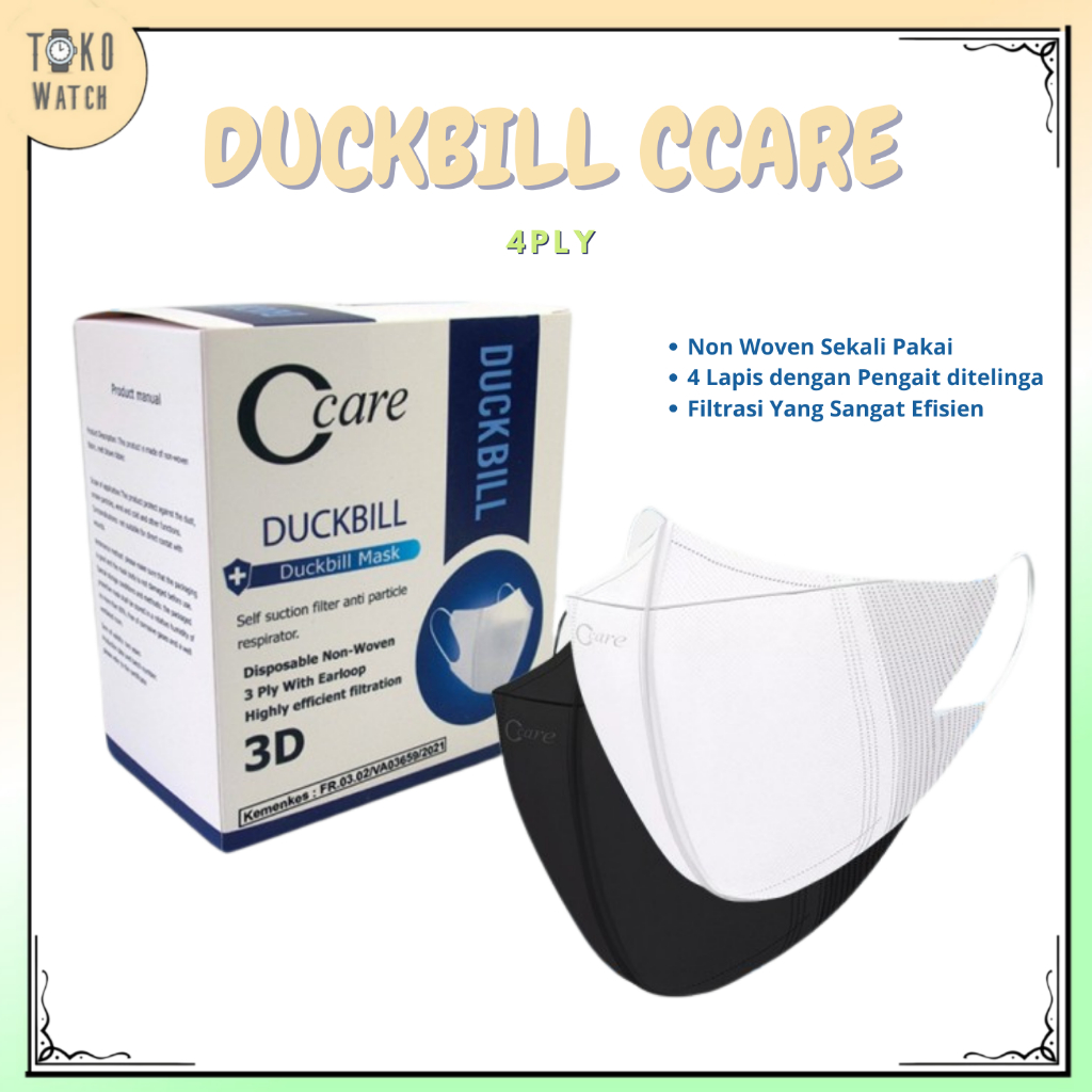 Masker Duckbill Premium Ccare Isi 50pcs Hitam Putih TW