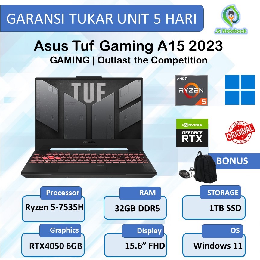 Asus Tuf Gaming A15 FA507 RTX4050 6GB Ryzen 5-7535HS 32GB 1TB SSD