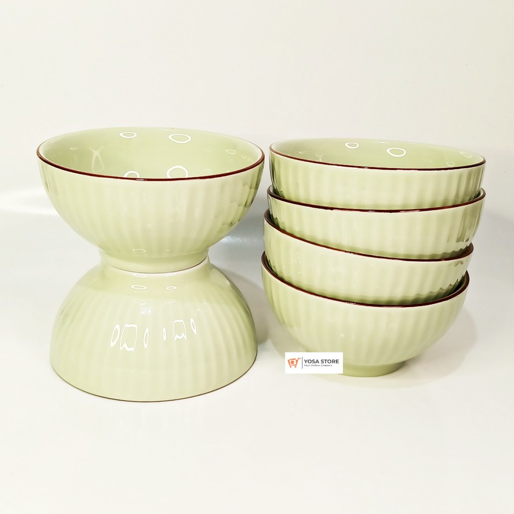 Mangkok Keramik Ramekin Bakso Mie Ayam Warna Hijau 6 Inch 6 Pcs
