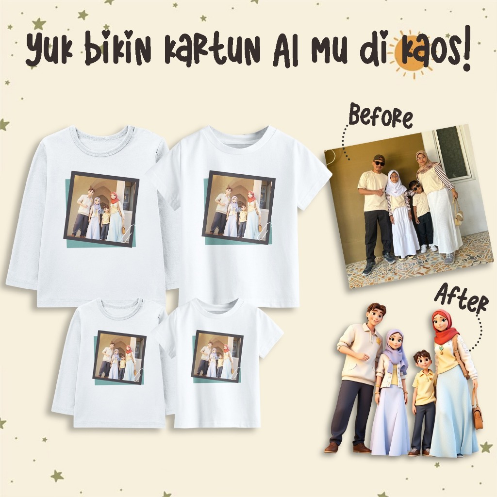 Kaos Custom Foto AI Kartun Sablon Depan Anak Dewasa