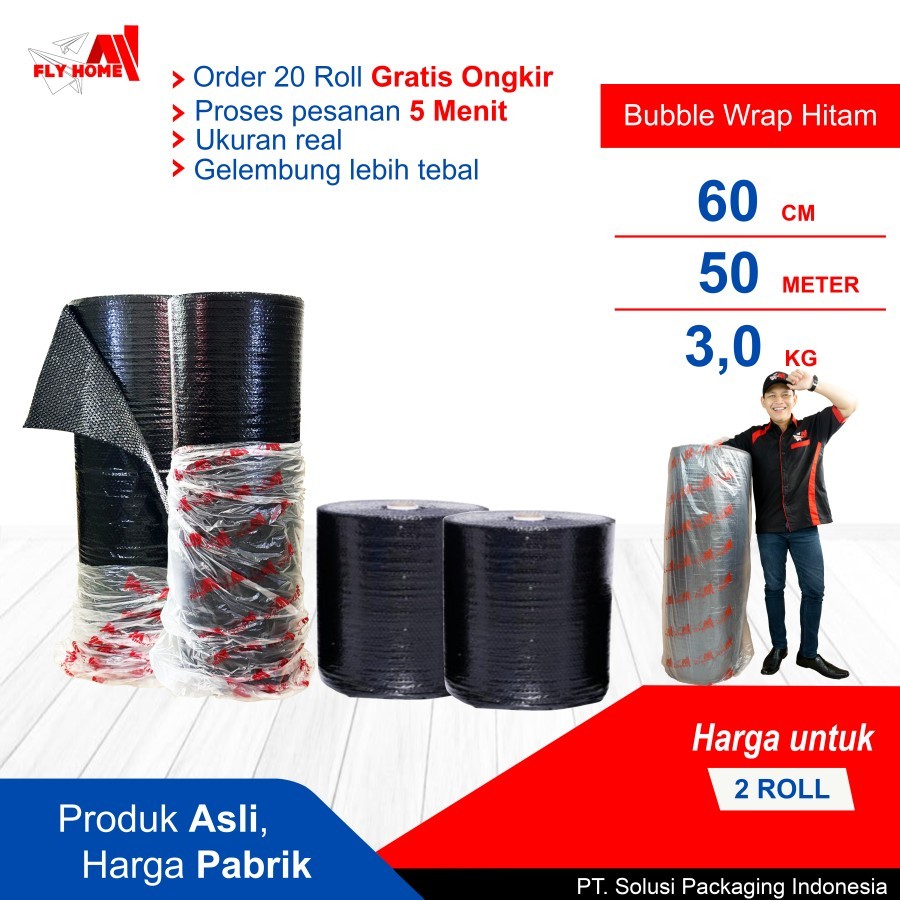 

FLYHOME Bubble wrap 3kg potongan 60cm hitam 2 roll hitam 60x50meter