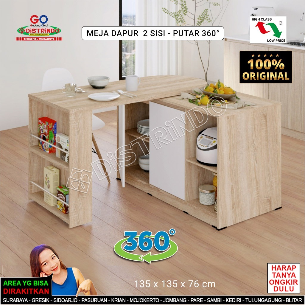 DISTRINDO Meja Dapur / Kitchen Island / Meja Makan Putar 2Sisi