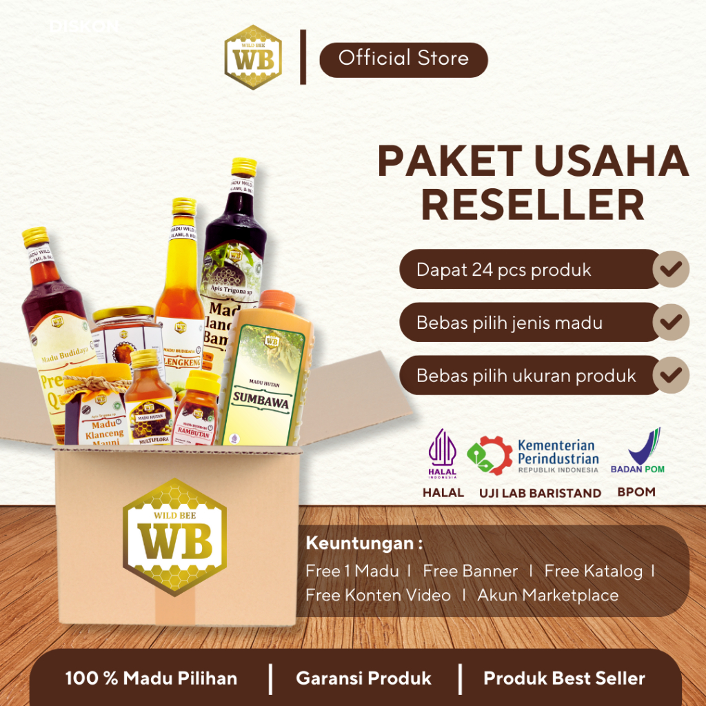 

Madu Wild Bee - Paket Usaha Reseller / Bisnis Cuan / Madu Asli Murni - Bersertifikat / Beli 24 Gratis 1