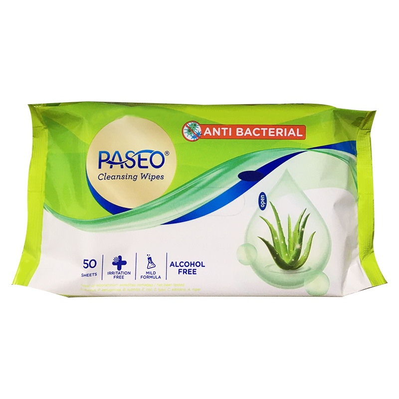 PASEO Cleansing Wipes Antibacterial isi 50 Sheet / Tissue Anti Bacterial Tisu Tissu Basah Antibakter