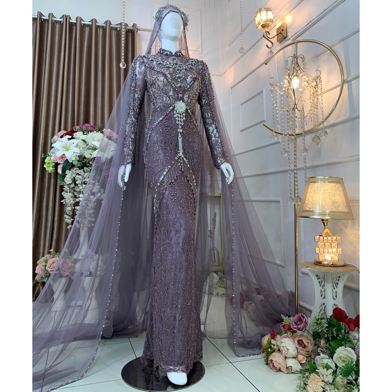 kebaya pengantin slim mewah ungu taro