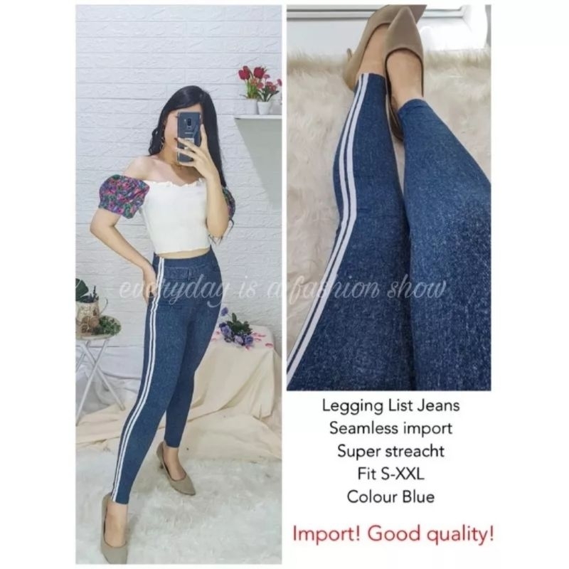 Legging list jeans Highwaist import/legging wanita import motif jeans