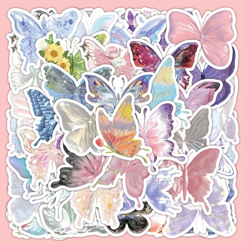 

63pcs Sticker Shiny Colorful Butterfly 3D Waterproof Stiker HP Aesthetic Laptop Koper Anti Air