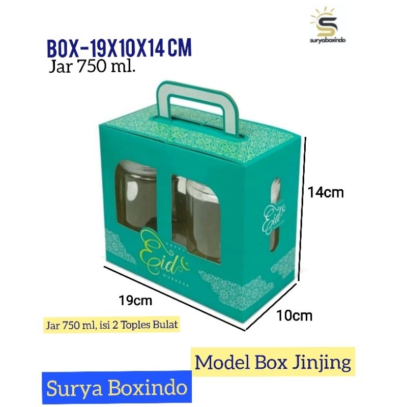 

Box Jar Premium 750 ml isi 2 Toples Bulat(19x10x14 cm) Gabllebox/hampers