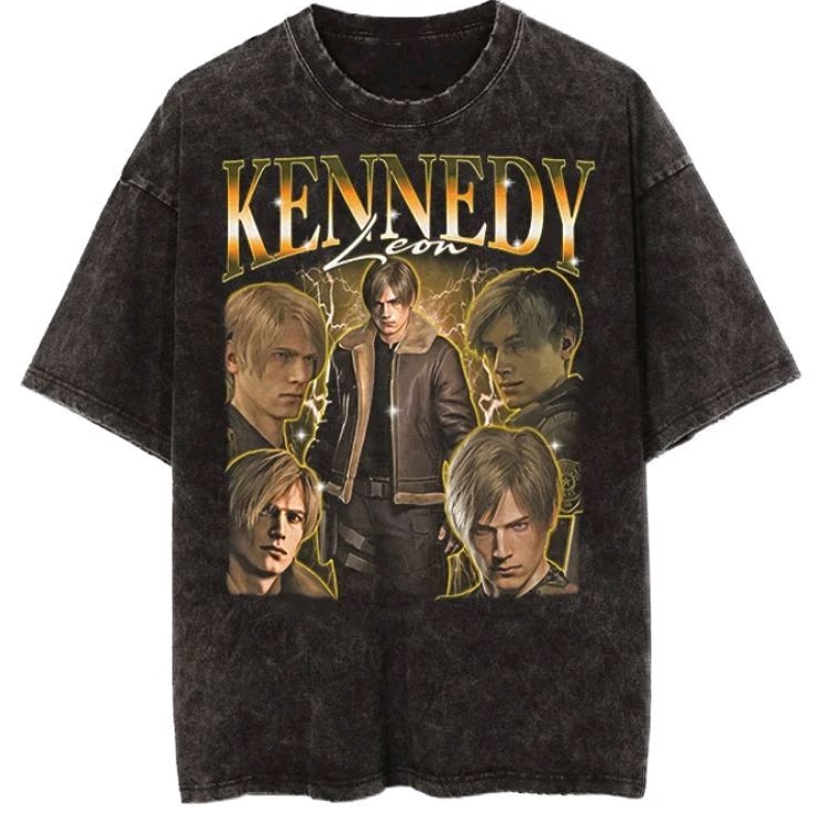 Kaos Oversize Leon S Kennedy | Cotton 24s Built-Up | Wash Vintage