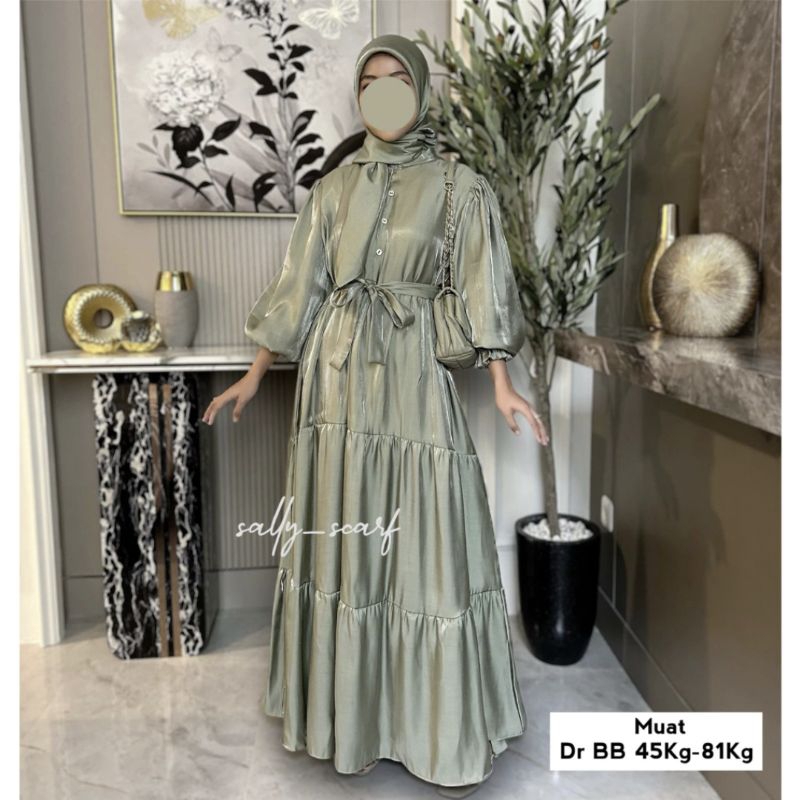[COD] LENKA DRESS SET HIJAB SEGIEMPAT SHINING SILK BY  SALLY SCARF | DRESS KONDANGAN BAHAN SATIN SHI