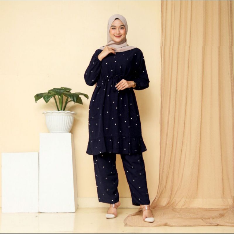 SETELAN TUNIK / ONE SET WANITA KEKINIAN RAYON PREMIUM BUSUI FRIENDLY LD 110 DAN 120 BATIK HIJAU