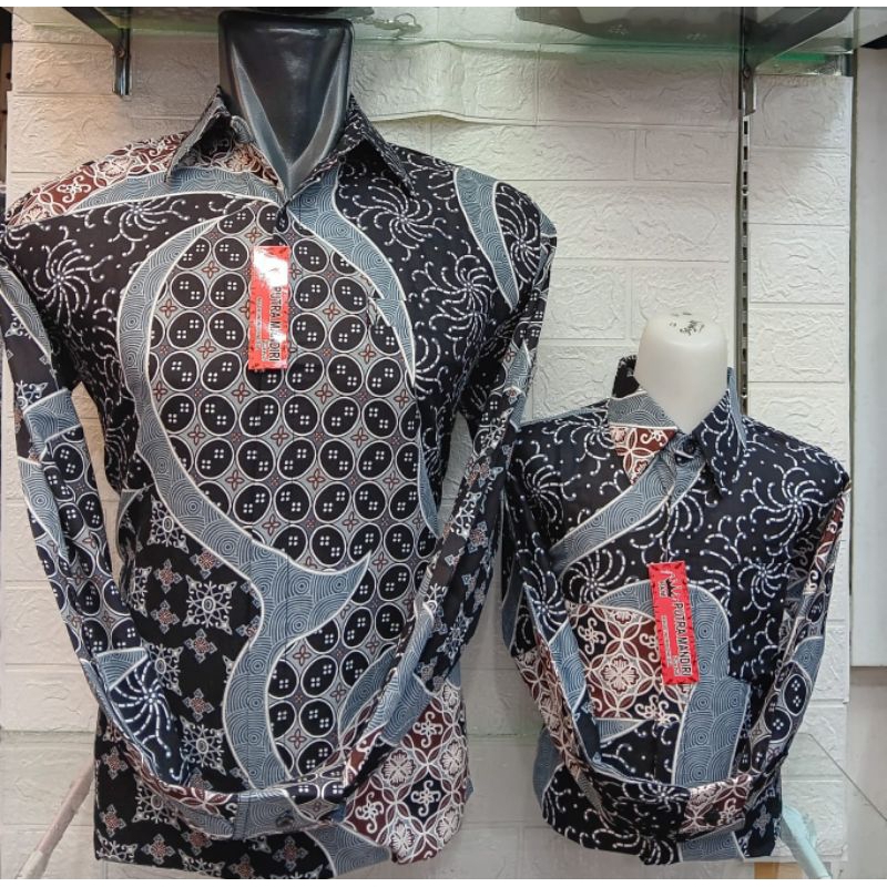 NAURA BATIK STORE,Couple Batik Ayah dan Anak Laki Laki,Cowok,Pria Warna Mocca Coklat Hitam Premium L