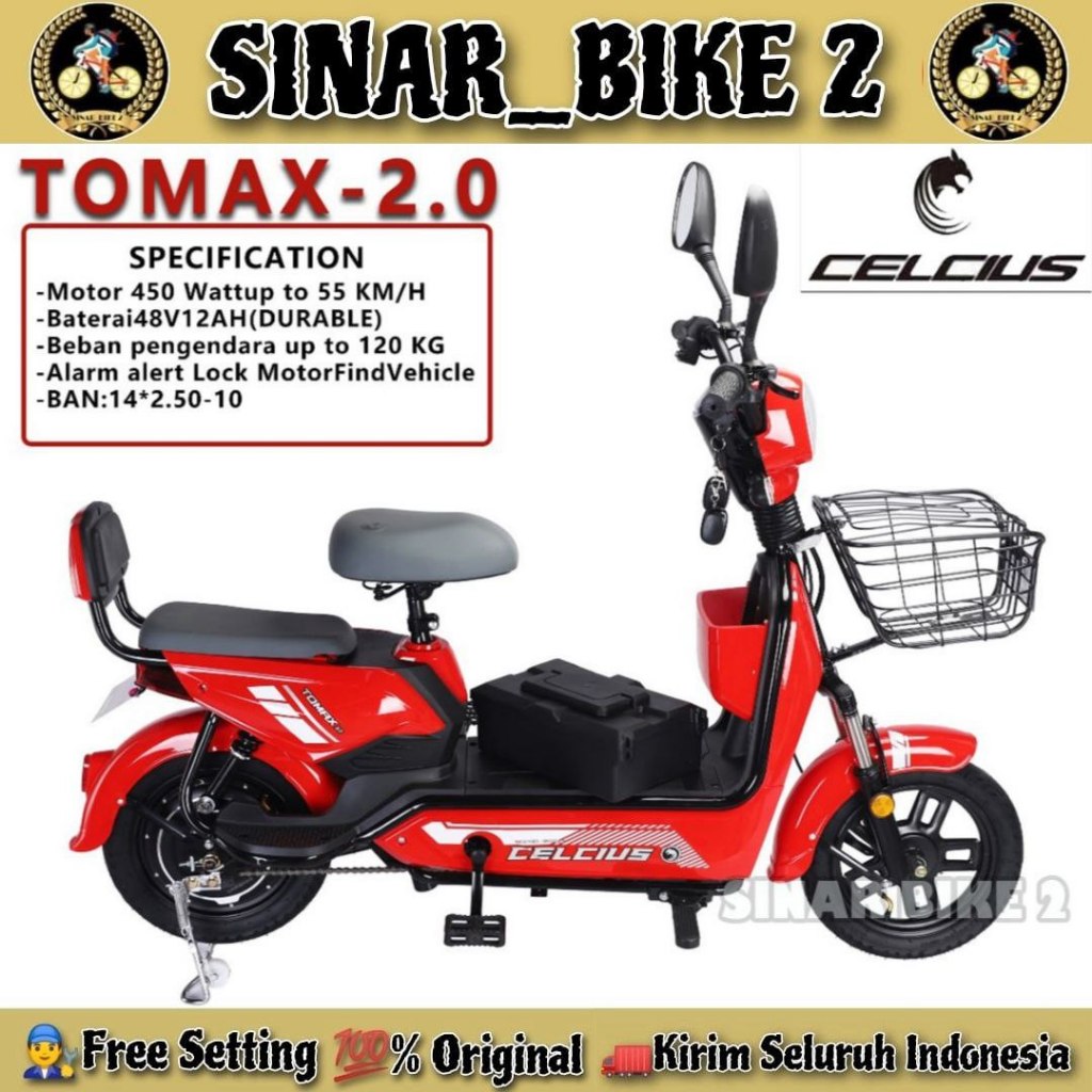 Sepeda Motor Listrik CELCIUS TOMAX 2.0 NEW & TOMAX X5 NEW Electric E-Bike 500 Watt